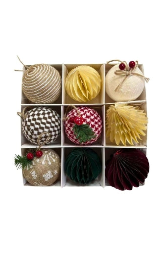 Assorted Rustic Christmas Baubles (9 pcs)