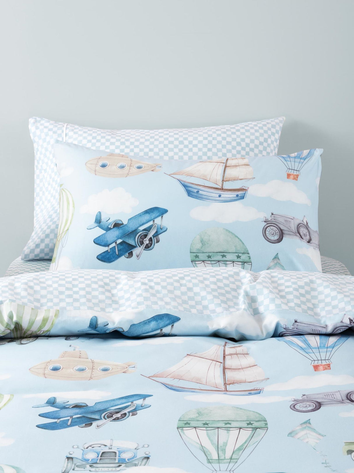 Jetset Journey Duvet Cover Set by Squiggles - Double (Blue)