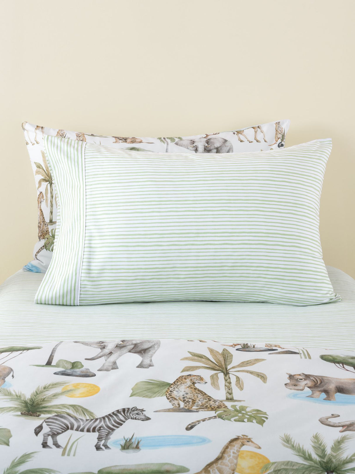 Scribble Stripe Fitted Sheet Set by Squiggles - Single - Green