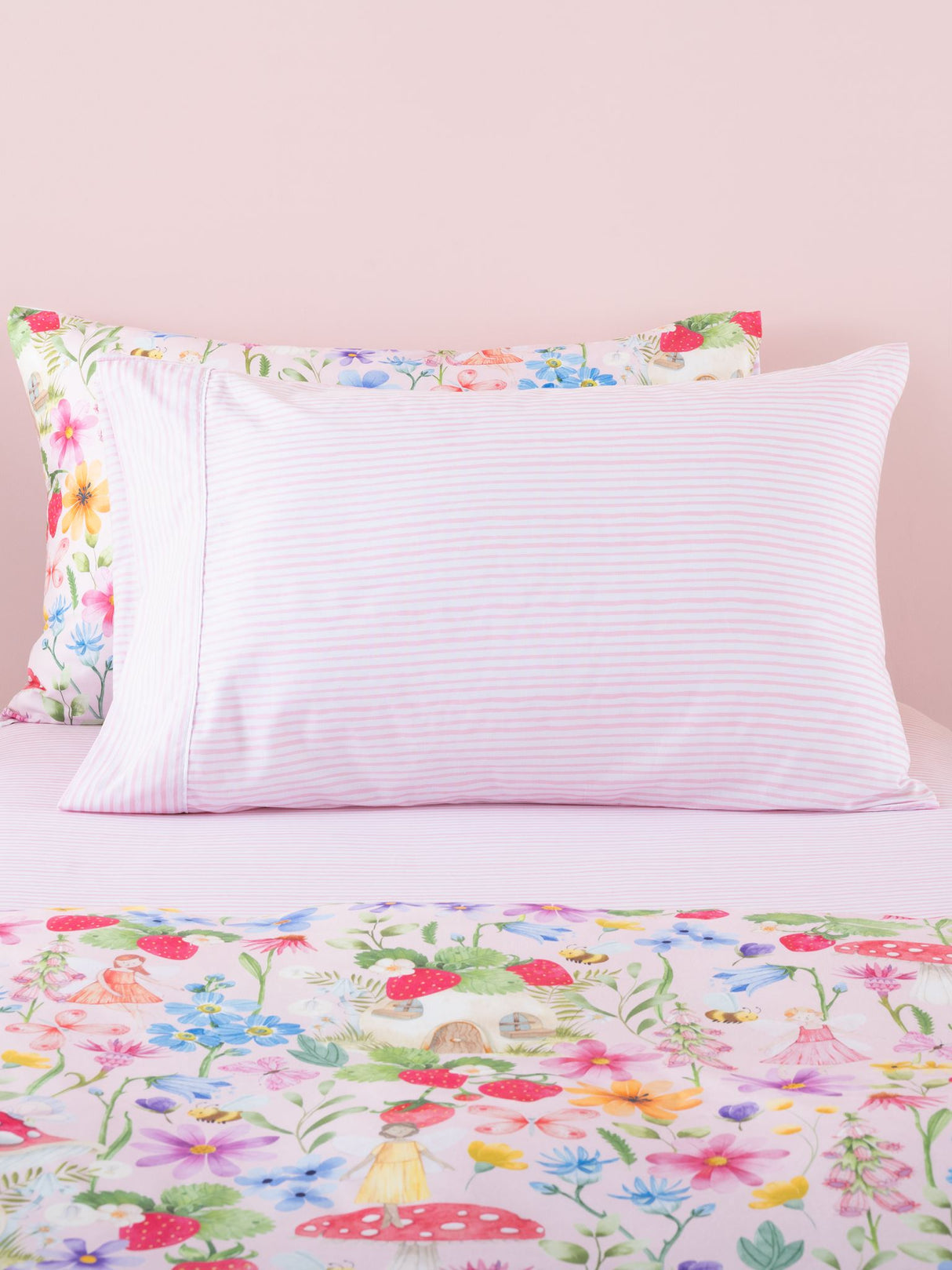 Scribble Stripe Fitted Sheet Set by Squiggles - Double - Pink
