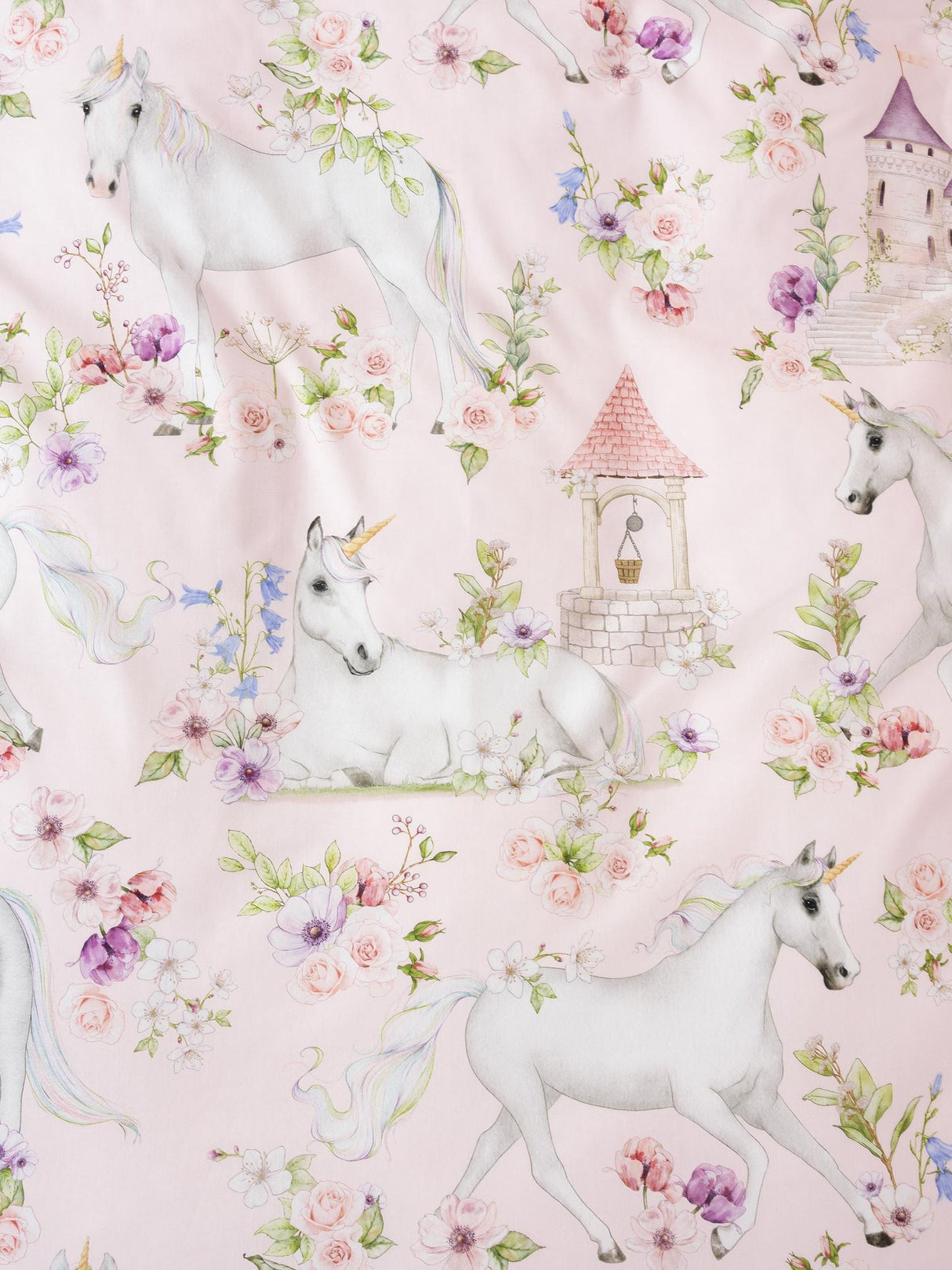 Unicorn Blossom Duvet Cover Set by Squiggles - Single - Blush