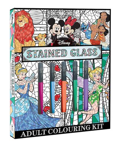 Disney: Stained Glass Adult Colouring Kit – Hardback Book