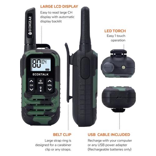 UHF Handheld Radio 0.5W 3km 2-Pack Ecoxgear EcoXTalk Green Camo
