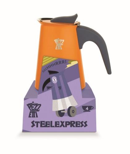 Pezzetti Steelexpress 4 Cup Stainless Steel Coffee Maker Orange Flame
