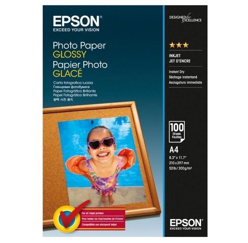 PHOTO PAPER - Epson GLOSSY A4 210 mm x 297mm (100 SHEETS )