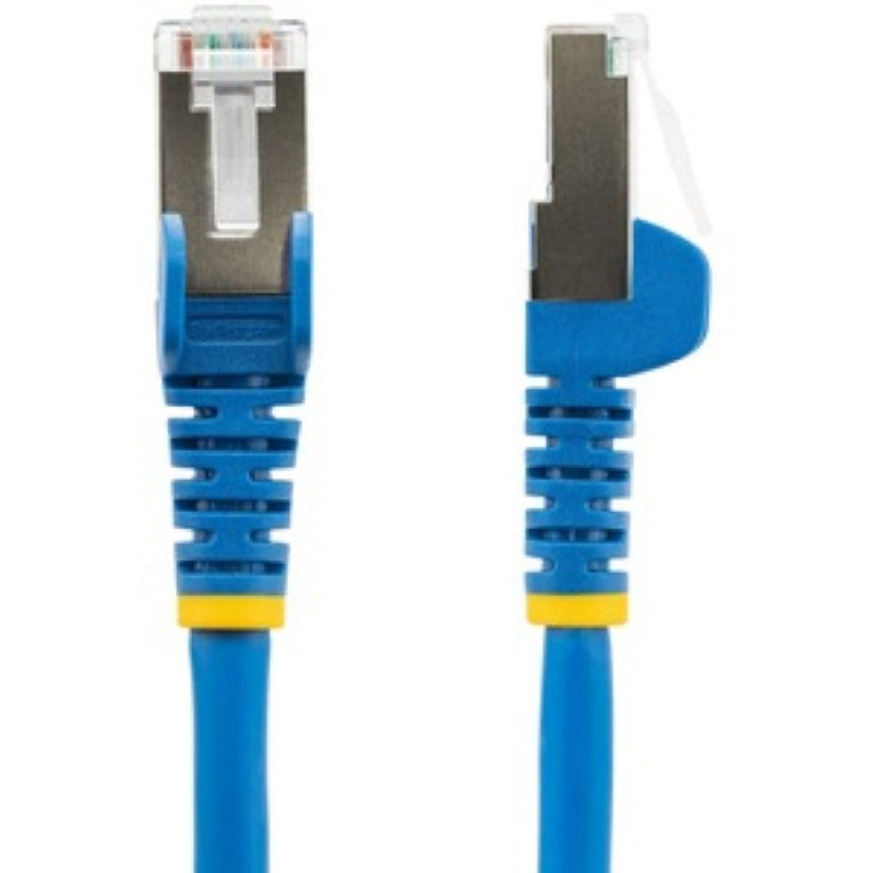 StarTech 1.5m LSZH CAT6a Ethernet cable in blue, offering 10 Gbps speed and 100W PoE for reliable networking.