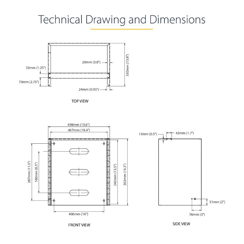 Black steel 8U wall mount bracket designed for 12-inch IT equipment, maximizing vertical space while ensuring secure installation.