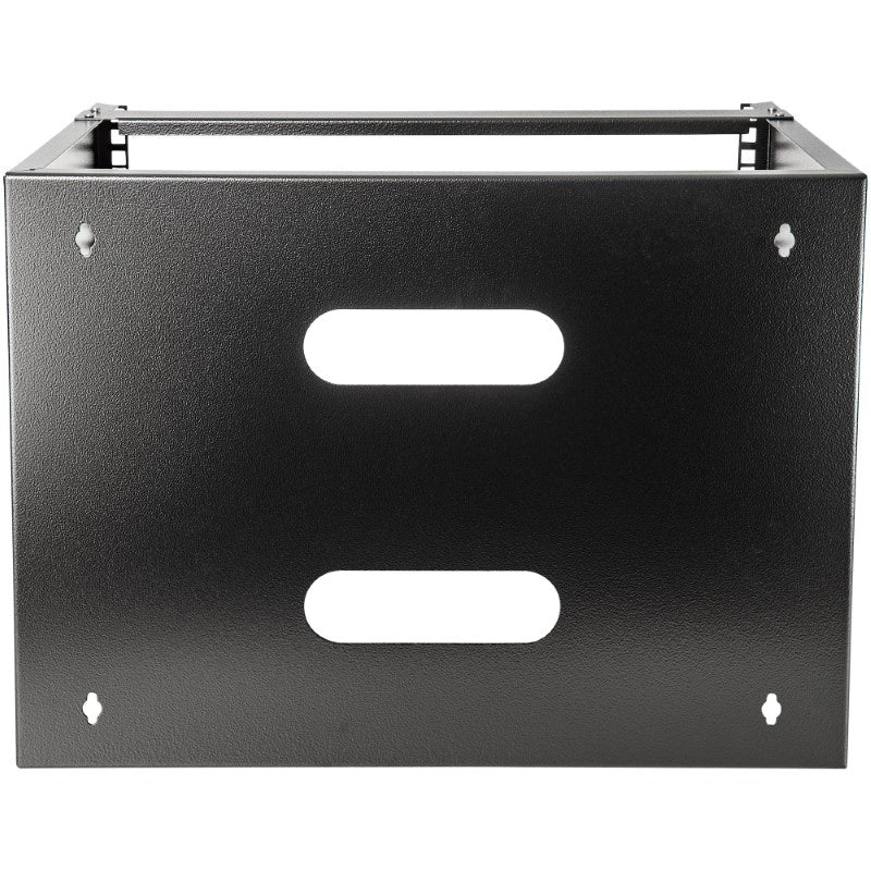 StarTech 8U wall mount bracket for 12-inch equipment, sturdy steel design, cable management panel, 36.38 kg capacity.