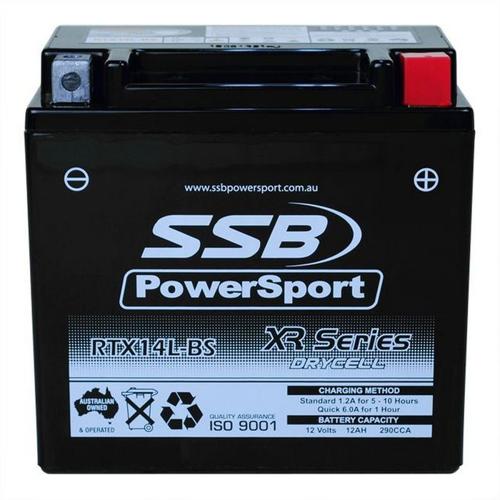 MOTORCYCLE AND POWERSPORTS BATTERY (RTX14L-BS) AGM 12V 12AH 290CCA BY SSB HIGH P