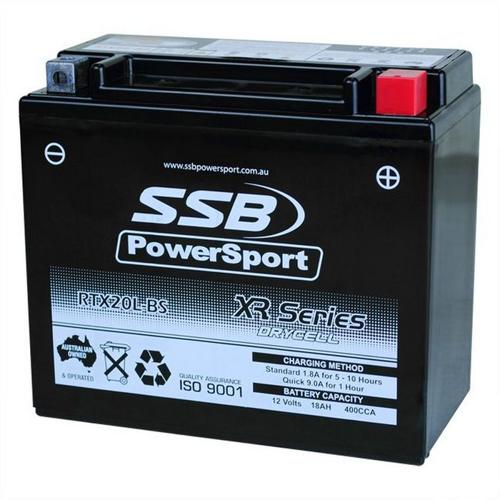 MOTORCYCLE AND POWERSPORTS BATTERY (YTX20L-BS) AGM 12V 18AH 400CCA BY SSB HIGH P