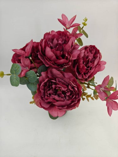 Artificial Mixed Peony Flower Bush - Large - Dark Purple