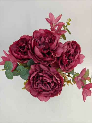 Artificial Mixed Peony Flower Bush - Large - Dark Purple