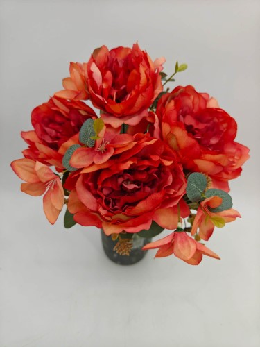 Artificial Mixed Peony Flower Bush - Large - Orange