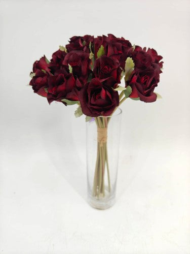 Artificial Rose Bud Posy - Burgundy - 20 Buds - 29cm