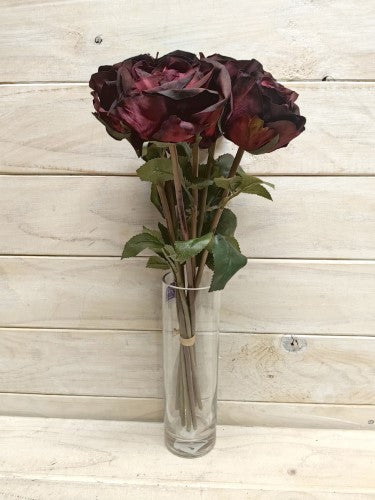 Artificial Rose Bud Stem Bundle - Burgundy - 8 Stems