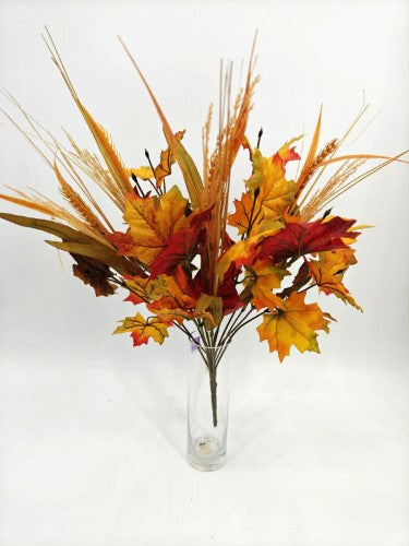 Artificial Autumn Leaf Bush with Wheat - Large