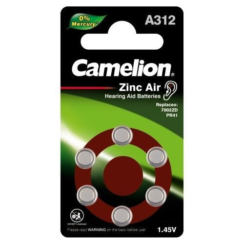 CAMELION A312 1.4V ZINC AIR HEARING AID BATTERY 6PK (OM10)