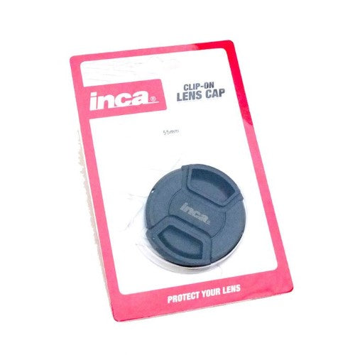 INCA 55MM Lens Cap Clip On, designed to protect camera lenses from dust, dirt, and scratches with secure attachment.