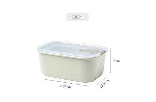 Stylish 700ml Nordic White food storage container with airtight seal, steam vent, and transparent lid for easy organization.