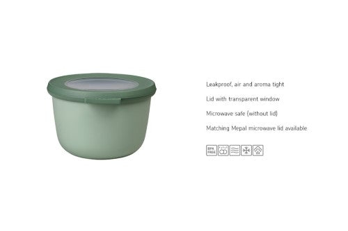 Versatile 500ml Cirqula bowl in Nordic Sage with airtight lid, ideal for storage, serving, and meal prep in any kitchen.