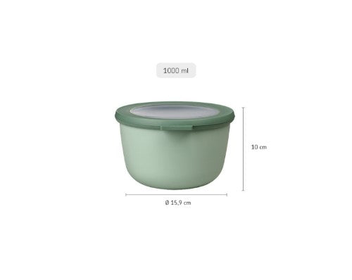 Versatile 1000ml Nordic Sage bowl from Mepal, ideal for storage, heating, and serving; features airtight seal and stackable design.