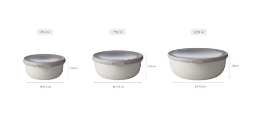 Cirqula Round 3-Piece Small Set in Nordic White with transparent lids, airtight design, versatile for storage and serving.