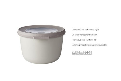 Cirqula Round Large Set of 3 Nordic White bowls by Mepal, ideal for versatile food storage and elegant serving.