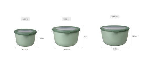 Cirqula Round 3-Piece Set in Nordic Sage, durable airtight bowls with transparent lids, perfect for meal storage and prep.