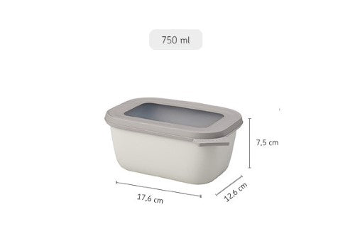 Cirqula 750ml container in Nordic White, airtight, leak-proof, with window lid for easy food identification, microwave safe.