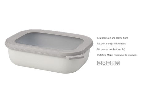Versatile Mepal Cirqula 1000ml bowl in Nordic White; airtight, stackable, and microwave-safe for convenient meal storage.