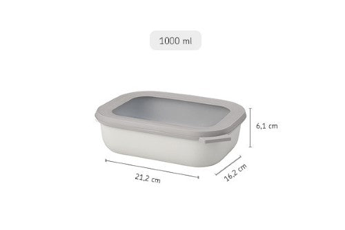 Durable 1000ml white storage bowl with airtight lid, suitable for fridge, microwave and easy stacking; perfect for meal prep.