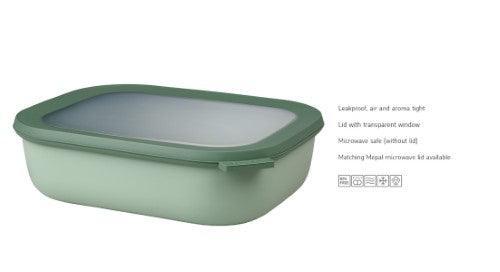 Stylish Nordic Sage Cirqula 2000ml bowl by Mepal, featuring airtight lid and stackable design for versatile food storage.
