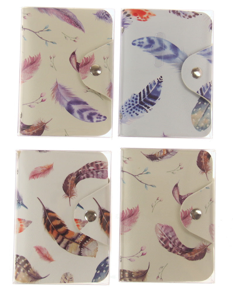 Elegant Feather Cardholder SET OF 12 with 2 unique patterns each, perfect for organizing business and credit cards stylishly.