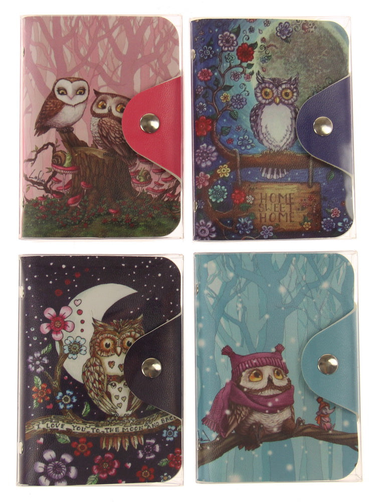 Set of 12 owl-themed cardholders featuring 4 unique designs, perfect for stylish organization of cards and small essentials.
