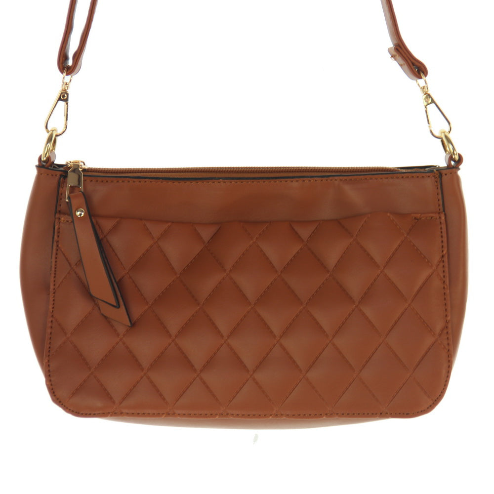 Handbag - Quilted Front Panel Bag - CAMEL