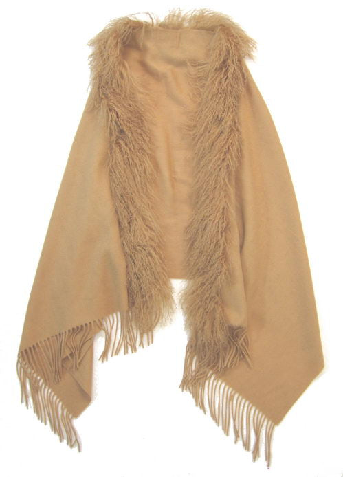 Cape - Fuzzy Wool Trim - CAMEL