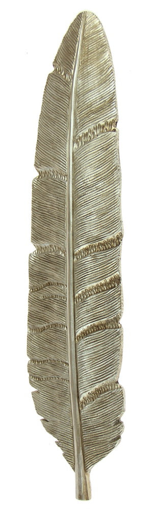 Elegant champagne wall hanging feathers set of 2, measuring 35x8x1.3cm, perfect for modern interior decor.