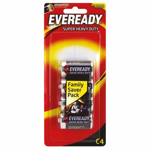 Eveready Super Heavy Duty Batteries C, 4 Pack