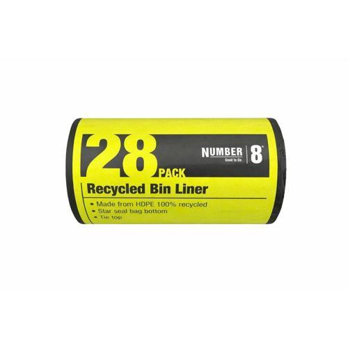 Number 8 Bin Liner Tie Top Recycled Black M/27L 28 Pack