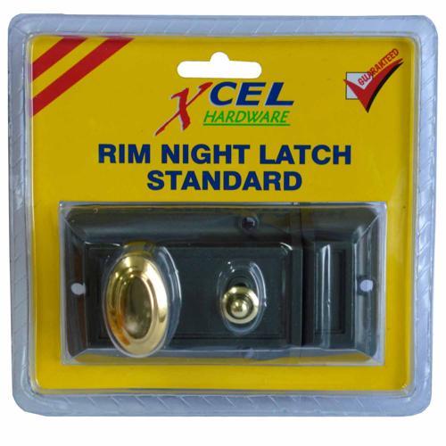 Xcel Rim Night Latch Door Lock Black And Brass