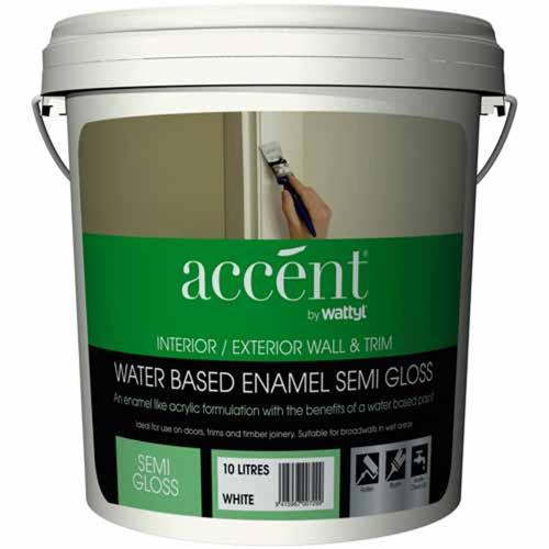 Accent Semi-Gloss Water Based Wall & Trim Paint 10L White
