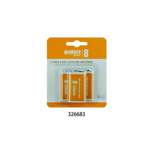 Number 8 Alkaline Batteries 9V 3 Pack