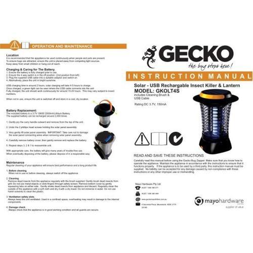 Rechargeable Cordless Bug Zapper Black - Gecko