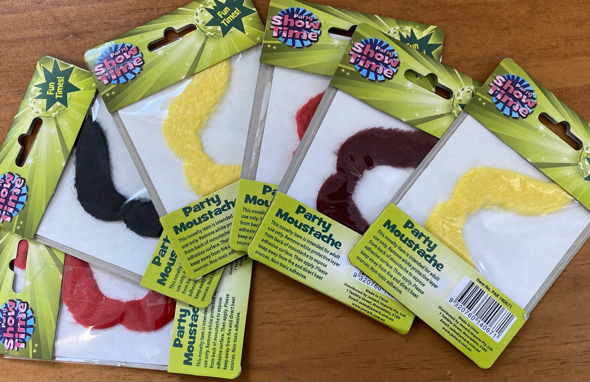 Party Moustache (Set of 6 Assorted Colours) - CLEARANCE PRICE