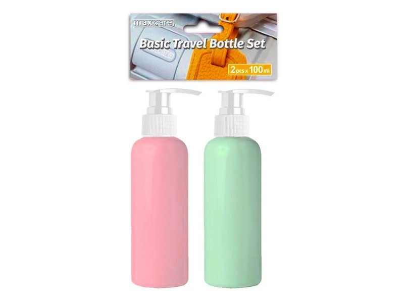 Vibrant 100ml bottles with lotion pumps, ideal for travel; features durable, leak-proof design for easy dispensing and storage.