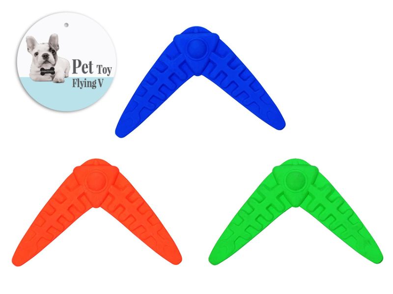 Colorful set of 12 durable 14cm Flying V dog toys for small to medium dogs, promoting playful interaction and agility.