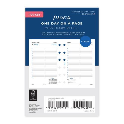 Filofax Refill Classic Day Per Page With Appointments Pocket 2027