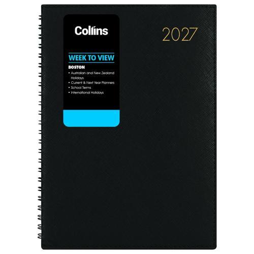 Collins Diary Boston A43 Week To View Black 2027