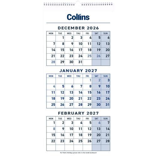 Collins Calendar Three Month To View Wiro 2027