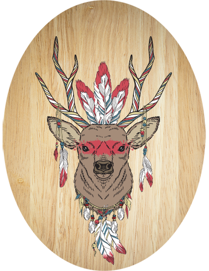 Tribal Deer plywood wall art, eco-friendly, modern design, 210mm x 280mm, ready to hang for stylish decor.